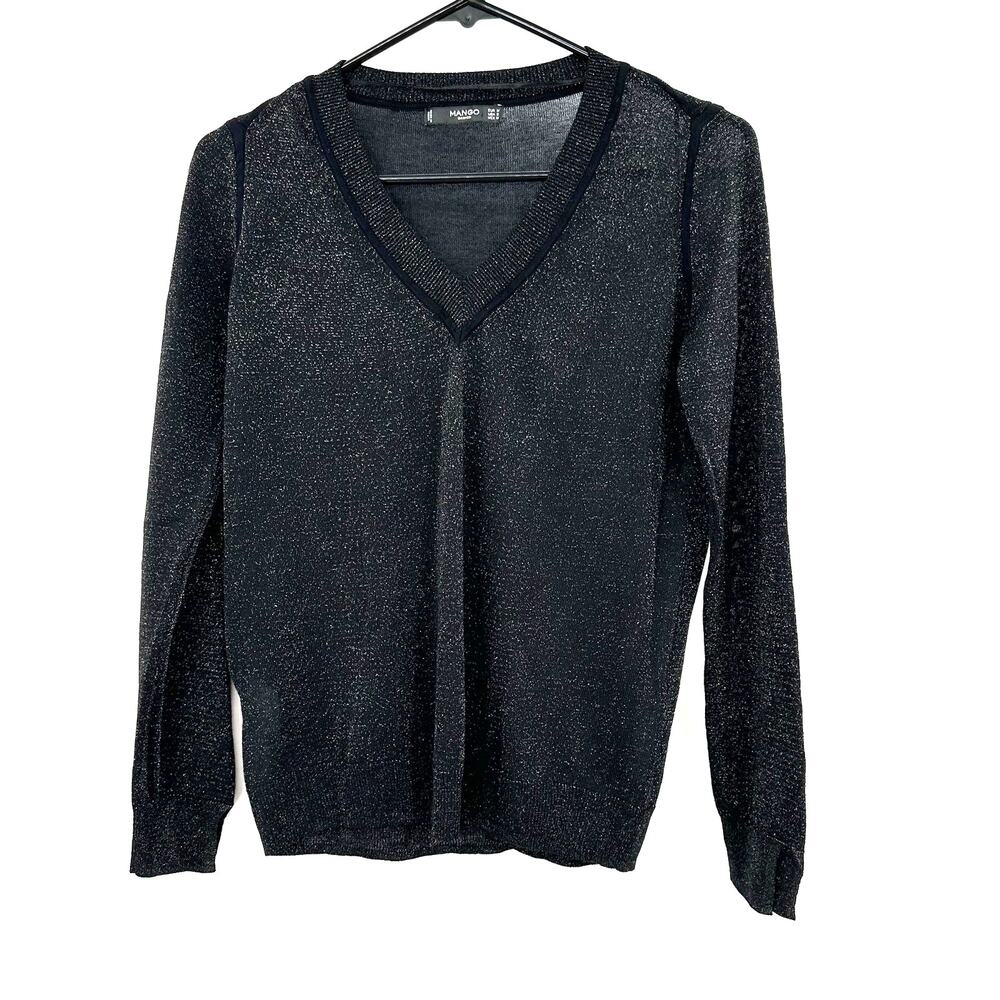 Mango Basics Size Small Sweater Black Layer Lightweight Academia V Neck